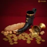 Drinking Horn 350ml "Wealthy Merchant" with Leather Holder with Brass Fittings