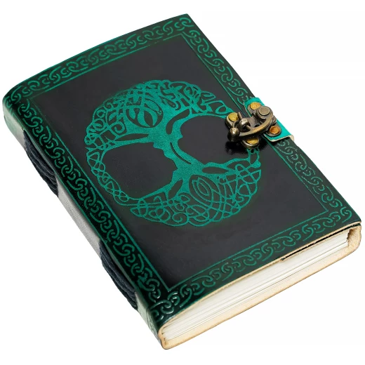 Medieval Tree of Life Diary with Clasp - Green and Black Leather