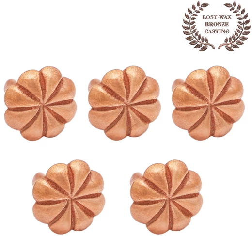 Flower Fittings / Mounts for leather Items, Set of 5, Lost-wax Cast Bronze