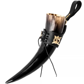 The Elegant Lady Viking 250ml Drinking Horn with Black Leather Holder