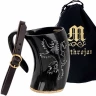 800ml Horn Jug with Lion Engraving by Mythrojan with Red Hanging Strap