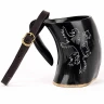 800ml Horn Jug with Lion Engraving by Mythrojan with Red Hanging Strap