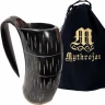 800ml Horn Jug with Line Engraving by Mythrojan with Red Hanging Strap