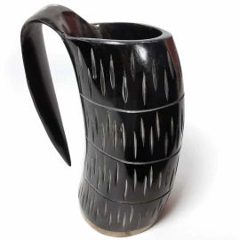 800ml Horn Jug with Line Engraving by Mythrojan with Red Hanging Strap