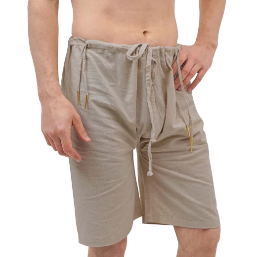 Mittelalterliche Herren-Bauchshorts aus naturfarbenem Leinen