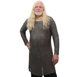 Living History Chainmail Hauberk, Lord of Battles “Elite”, Historically Correct 8mm 18gauge Mild Steel, Wedge Riveted Flat Rings with Alternating Solid Flat Rings