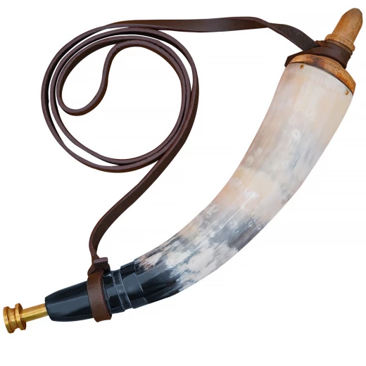Black Powder Horn With Brass Spout and Screw