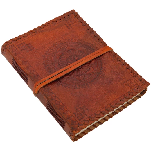 Diary with Floral Embossing on Leather Cover with Hemmed Edge