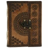 Notebook with Floral Mandala and Brass Swing Hook Clasp on Leather Cover