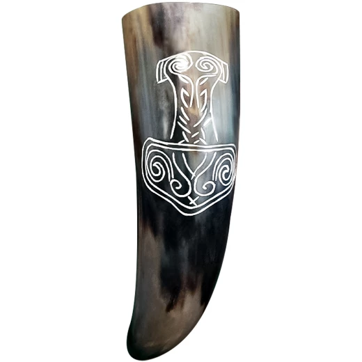 Drinking Horn 300ml with Hand Engraving of Thor's Hammer