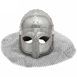 Wikinger Brillenhelm mit Brünne aus 1,6 mm, gehämmertes Finish