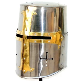 Crusader Great Helm with Brass Cross on the Front, 16g