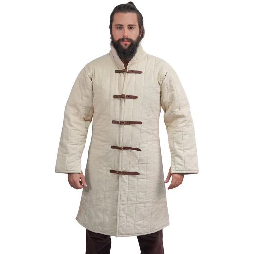 Medieval Long Quilted Gambeson with Long Sleeves and Buckle Fastening