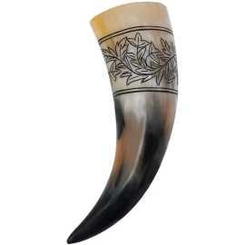 Drinking Horn 350ml with Natural Plant Engraving Between Lines