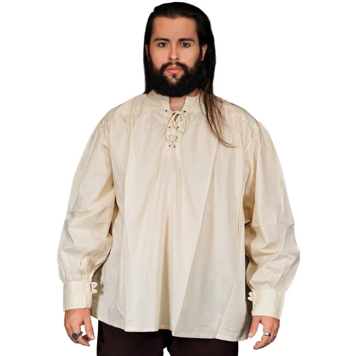 Medieval Pirate Shirt with Lace-up Neck and Buttoned Cuffs