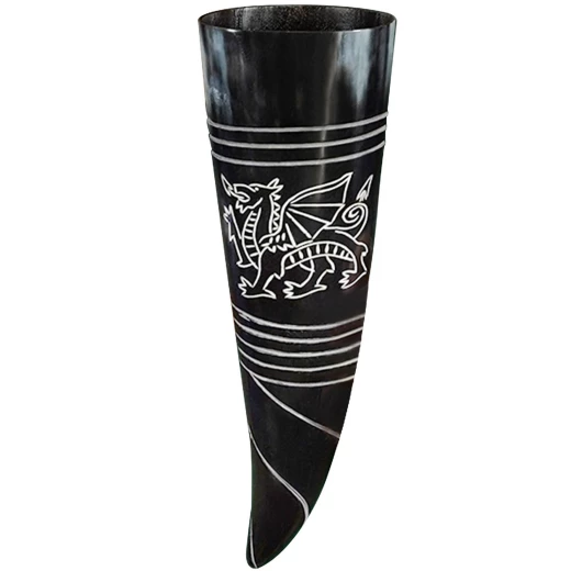 Drinking Horn 350ml with Engraved Celtic Dragon