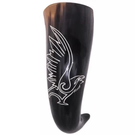 Drinking Horn 400ml with Engraved Viking Raven