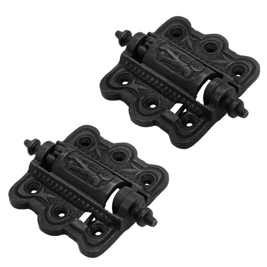 Rustic Self-Closing Spring Door Hinges for Furniture Doors 10x8cm, Oil-blackened (Set of 2)