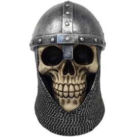 Totenkopf mit Kettenbrünne und Nasalhelm Skulptur 16cm