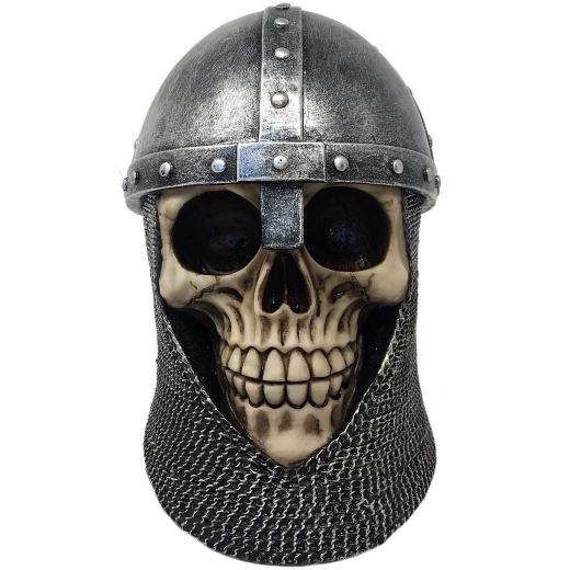 Totenkopf mit Kettenbrünne und Nasalhelm Skulptur 16cm