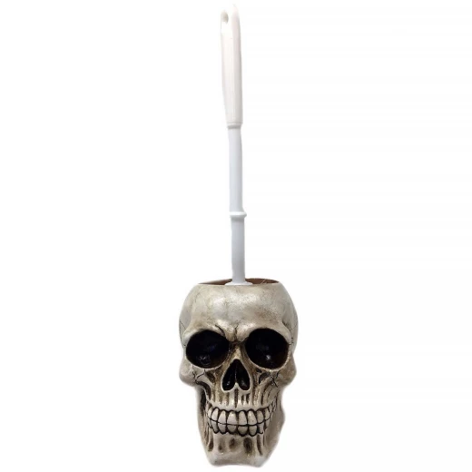 Toilet brush with stand in the shape of a human skull