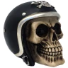 Sculpture skull with motorbike helmet 13cm