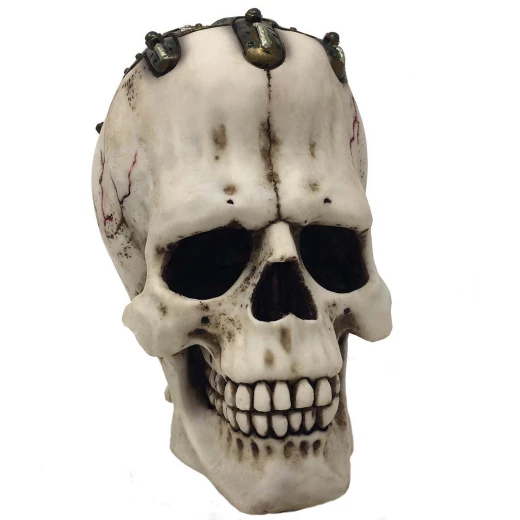 Frankenstein Skull with Metal Plate to Open 20cm Decorative Polyresin Figurine