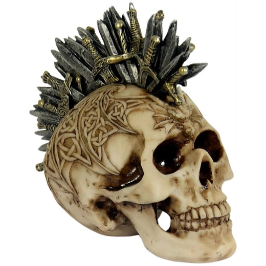 Skull with blade punk hairstyle 15cm