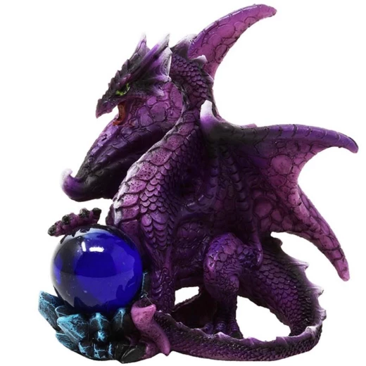 Purple Dragon with Blue Crystall Ball 10cm Decorative Polyresin Figurine