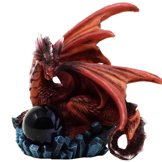 Red Dragon with Blue Crystall Ball 9cm Decorative Polyresin Figurine