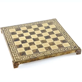 Handcrafted Greek Meander Style Brass Chess Set - 28x28cm