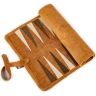 Hochwertiges, handgefertigtes Roll-Up-Backgammon-Set aus Wildleder in Zimtbraun