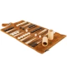 Hochwertiges, handgefertigtes Roll-Up-Backgammon-Set aus Wildleder in Zimtbraun