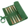 Hochwertiges, handgefertigtes Roll-Up-Backgammon-Set aus waldgrünem Wildleder