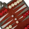 Hochwertiges, handgefertigtes Roll-Up-Backgammon-Set aus burgunderrotem Wildleder