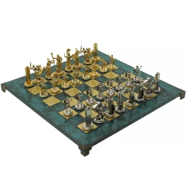 Handcrafted Greek Mythology Chess Set - Gold/Silver Colored Chessmen and Bronze Chessboard (Extra Large)