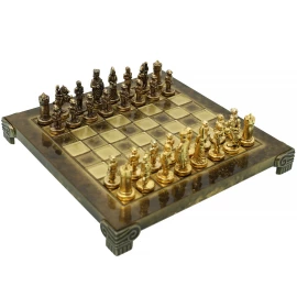 Handcrafted Byzantine Empire Chess Set, Gold & Brown 20x20cm