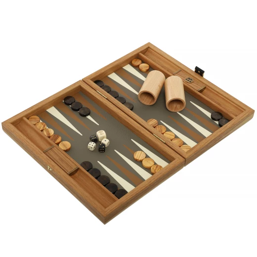 Grey Beige Ostrich Tote Backgammon 30x20cm (Travel size)