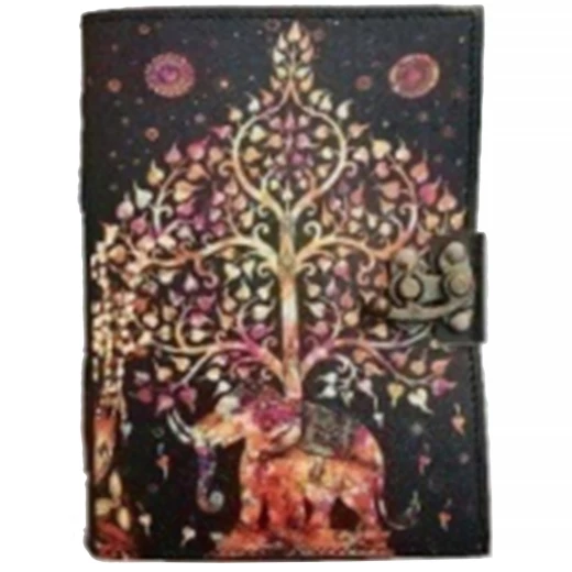 Leather diary with UV print "Elephant and tree of life"