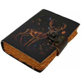 Leather notebook with UV print "Golden deer under the starry sky"