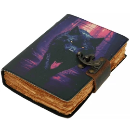 Leather journal “Mystic Wolf in a Dark Forest under a Full Moon”