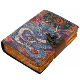 Leather Journal with Asian Dragon under the Duality of Sun and Moon