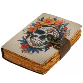 Handmade Leather Notebook Dia de los Muertos Skull