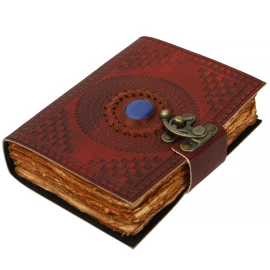 Notebook with Handmade Paper and Natural Stone on Leather Cover