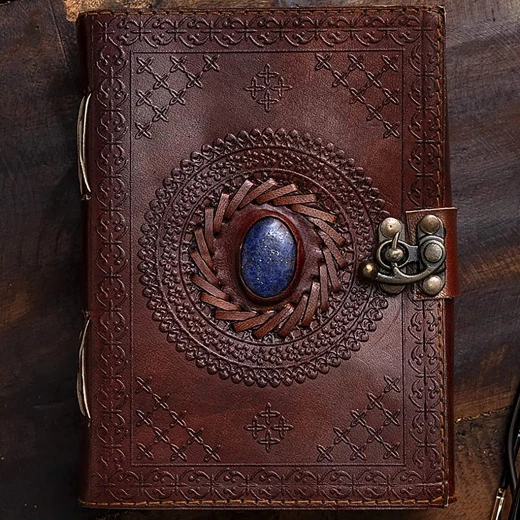 Notebook with Handmade Paper and Natural Stone on Leather Cover