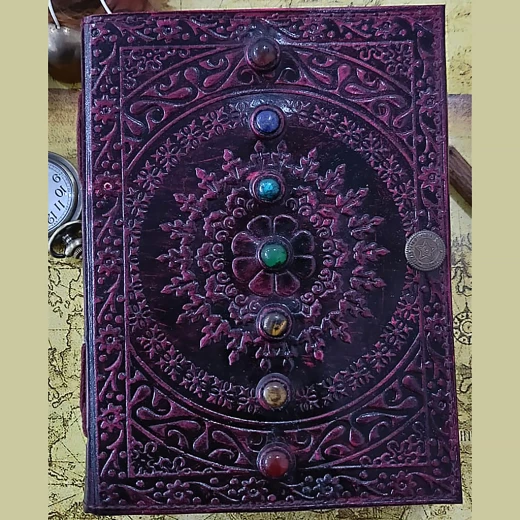 Medieval Leather Book with Seven Chakra Stones