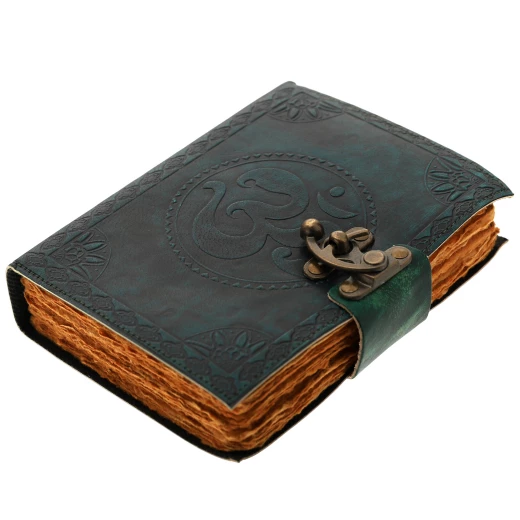 Leather Journal with Embossed OM Spiritual Symbol and Parchment Paper