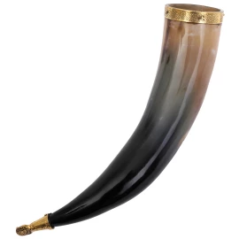 Drinking horn with a lion's head emblem on the brass tip 300-400ml