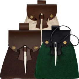 Medieval Belt Bag 18x18cm from Wool and Leather with Bone Needle for Reenactment, SCA and LARP