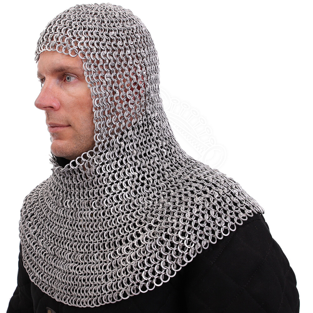Aluminum Chainmail Coif made of riveted round rings alternating with ...